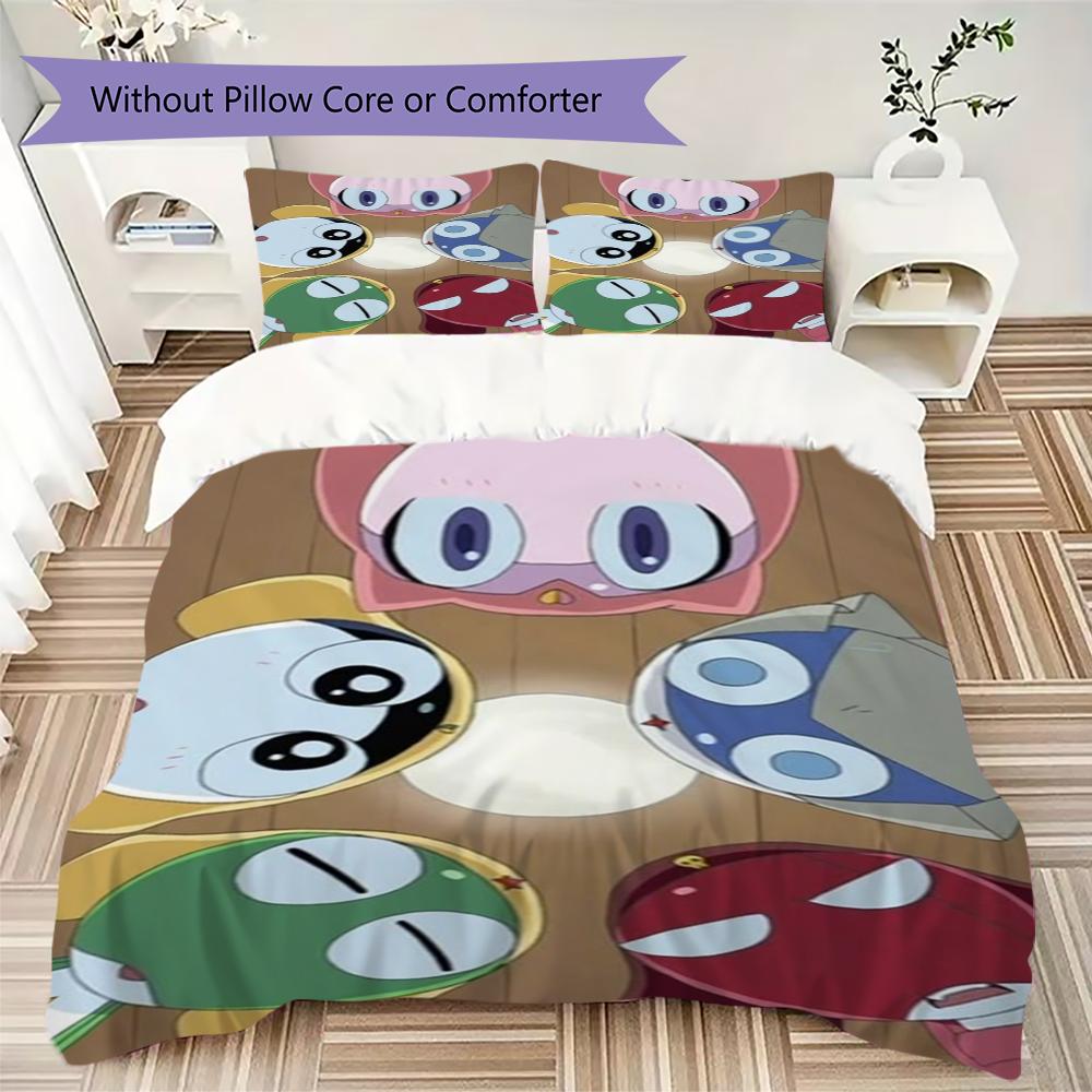 Keroro Pattern Bedding uilt Set uilt Cover Pillowcase Home Decoration Birthday Gift (1 * duvet cover + 2 * pillowcase without core)