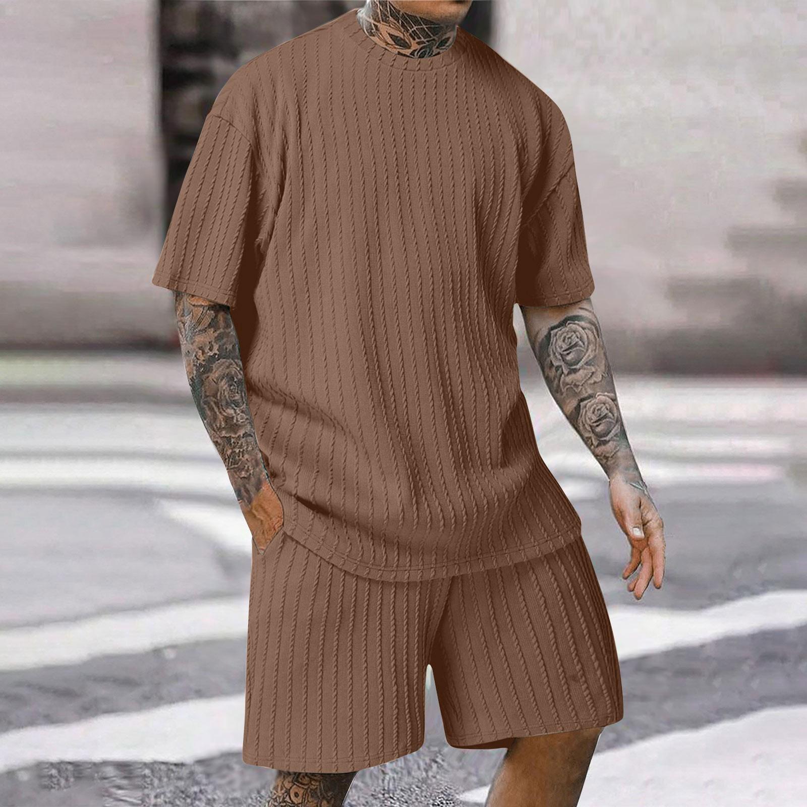 

Мужская комплект из 2 предметов: летняя футболка с круглым вырезом с короткими рукавами и повседневные спортивные шорты на шнурке S хаки