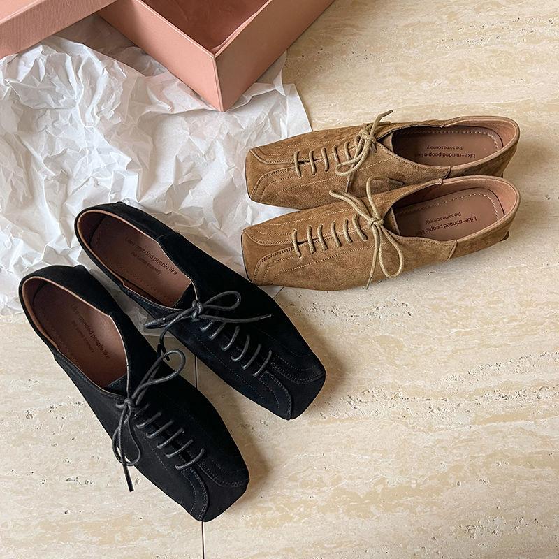 Fashion 2025 NEW Spring Women Pumps Kid Suede Women Shoes Square Toe Chunk Heel Handmade Genuine Leather Ladies Shoes Mules