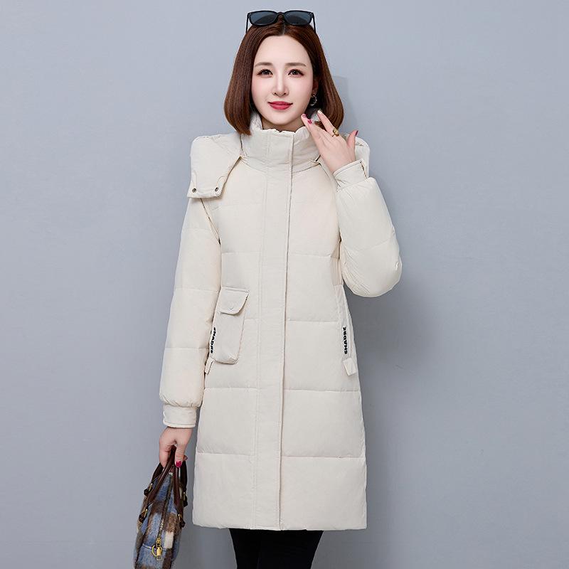 

Женский зимний пуховик средней длины с капюшоном - Утепленный, Приталенный, Высококачественная верхняя одежда из пуха белой утки L