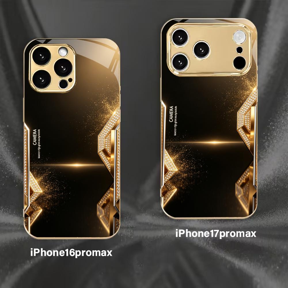 High-end Fashion black gold phone case for funda iphone for iphone 17 pro max cover glass for iPhone 17 16 15 14 13 12pm Pro Plu