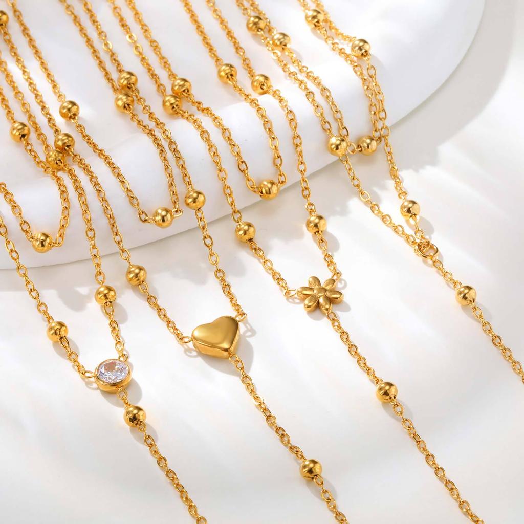 Women's Stainless Steel Double Layer Y-Shaped Gold Tassel Necklace