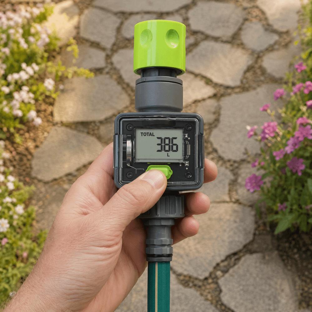 Digitaler Wasserzähler 180° Bildschirmausrichtung Wasserfluss-Sensoren Durchflussrate Außenbereich Garten