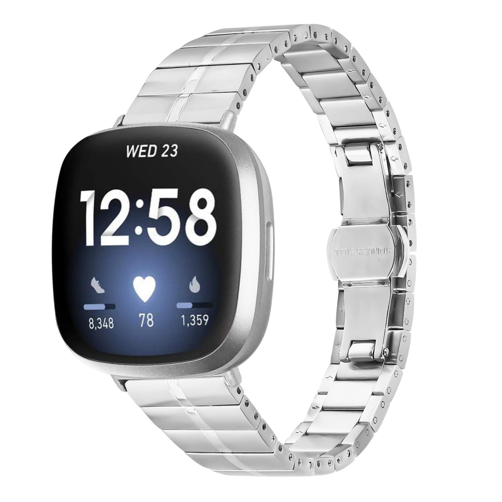 

For Fitbit Versa 3/Sense Replacement Wrist Strap 1-Bead Stainless Steel Watch Band Silver