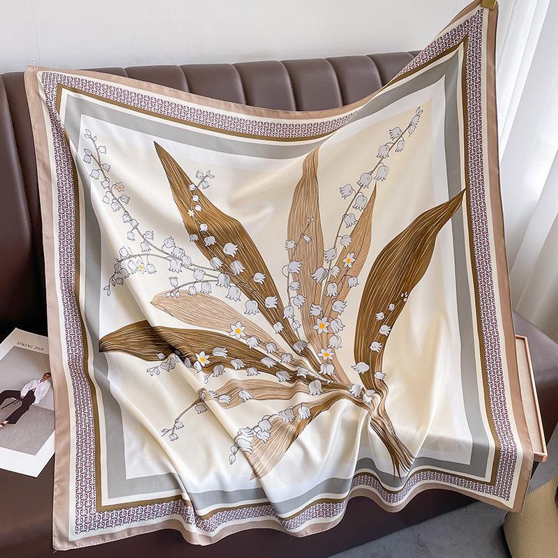 Women Luxury Print Scarf 90Cm Square Twill Silk Hijab Bandana Female Neckerchief Foulard Shawl Wraps Echarpe Beach Stoles