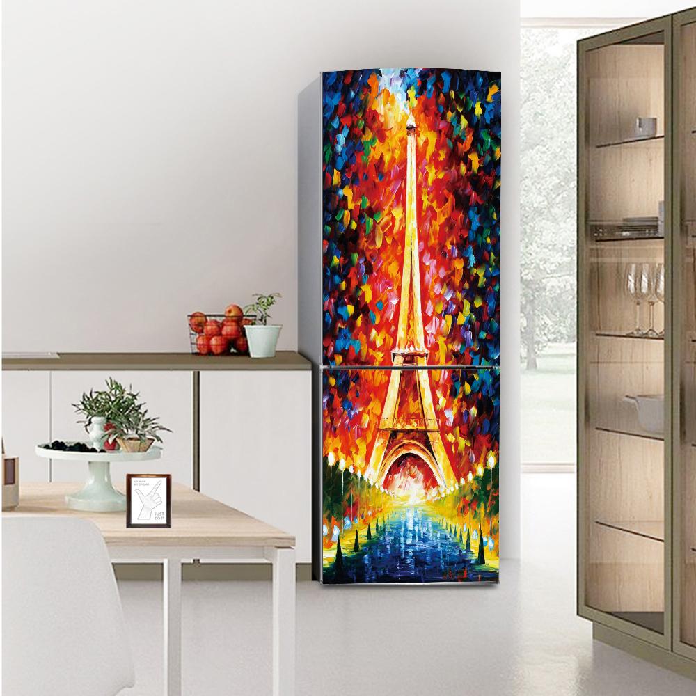 DIY Nature Landscape Fridge Wallpaper Vinyl Sticker 3D Forest Flower Refrigerator Decal Self-adhesive Kitchen Home Renovation Mural Poster Art Film