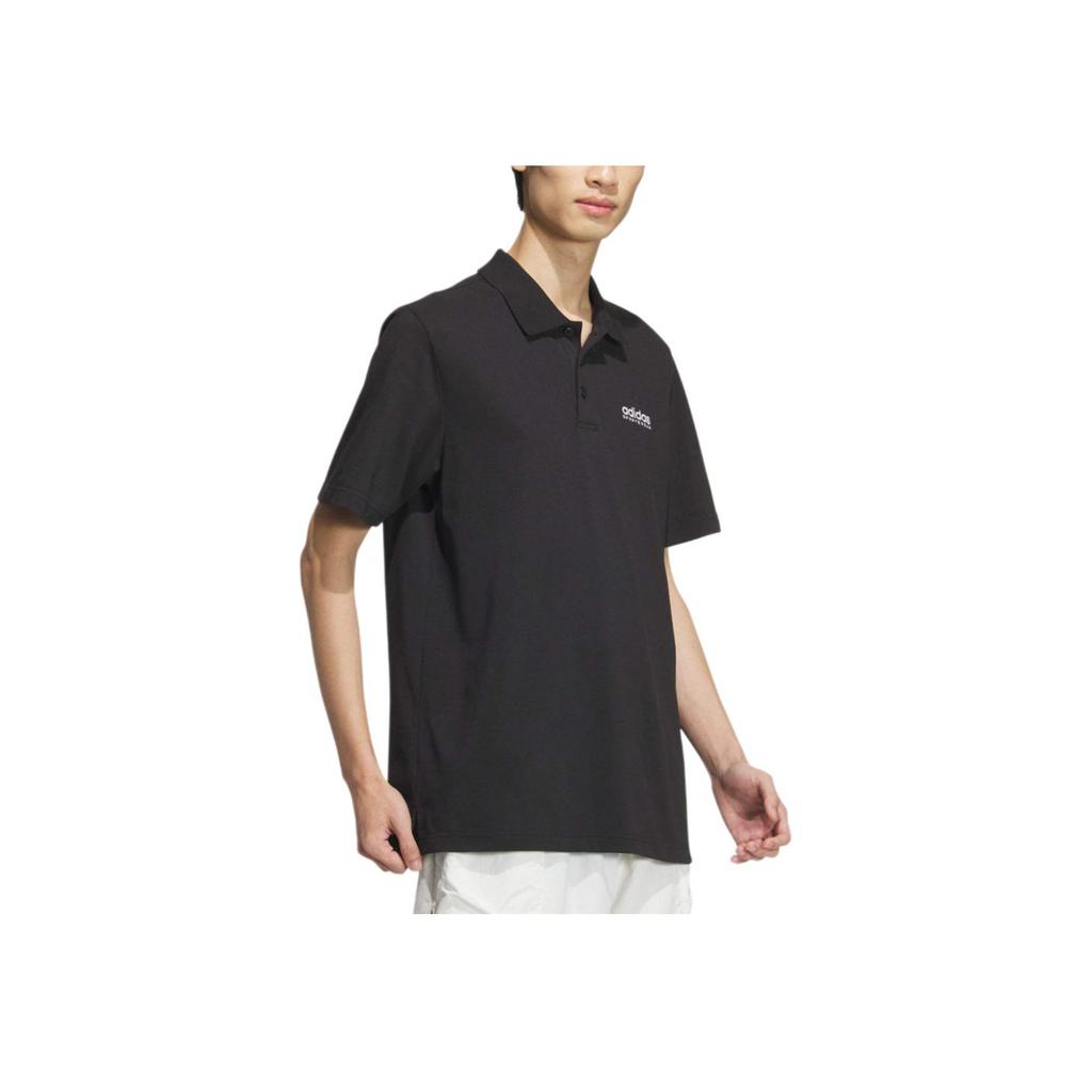 Adidas Logo Solid Color Casual Short Sleeve Polo Shirt Men Tops Black JI9052