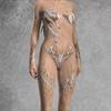 Damen Hautkörper Bemalte Sexy Strumpfhosen Erwachsene 3D Digitales Feuerdruck Halloween Party Tanz Verkleidung Outfit Jumpsuit