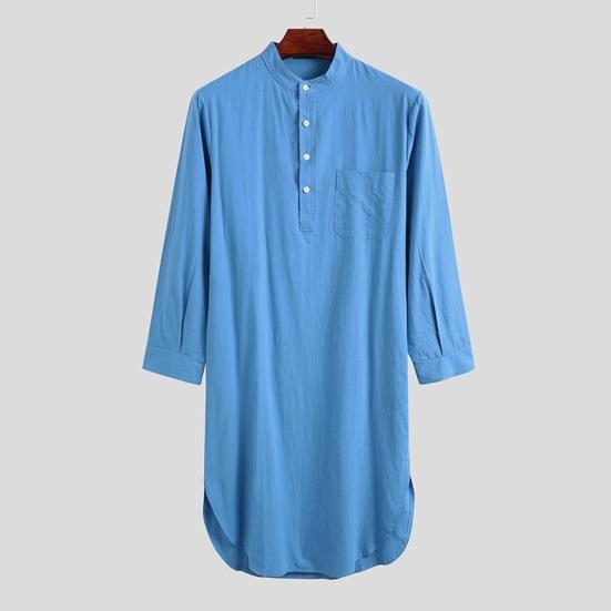 Camicia da pigiama da uomo a maniche lunghe tinta unita versatile camicia da notte da indossare ogni giorno Camicia con design a bottoni Fornitura maschile