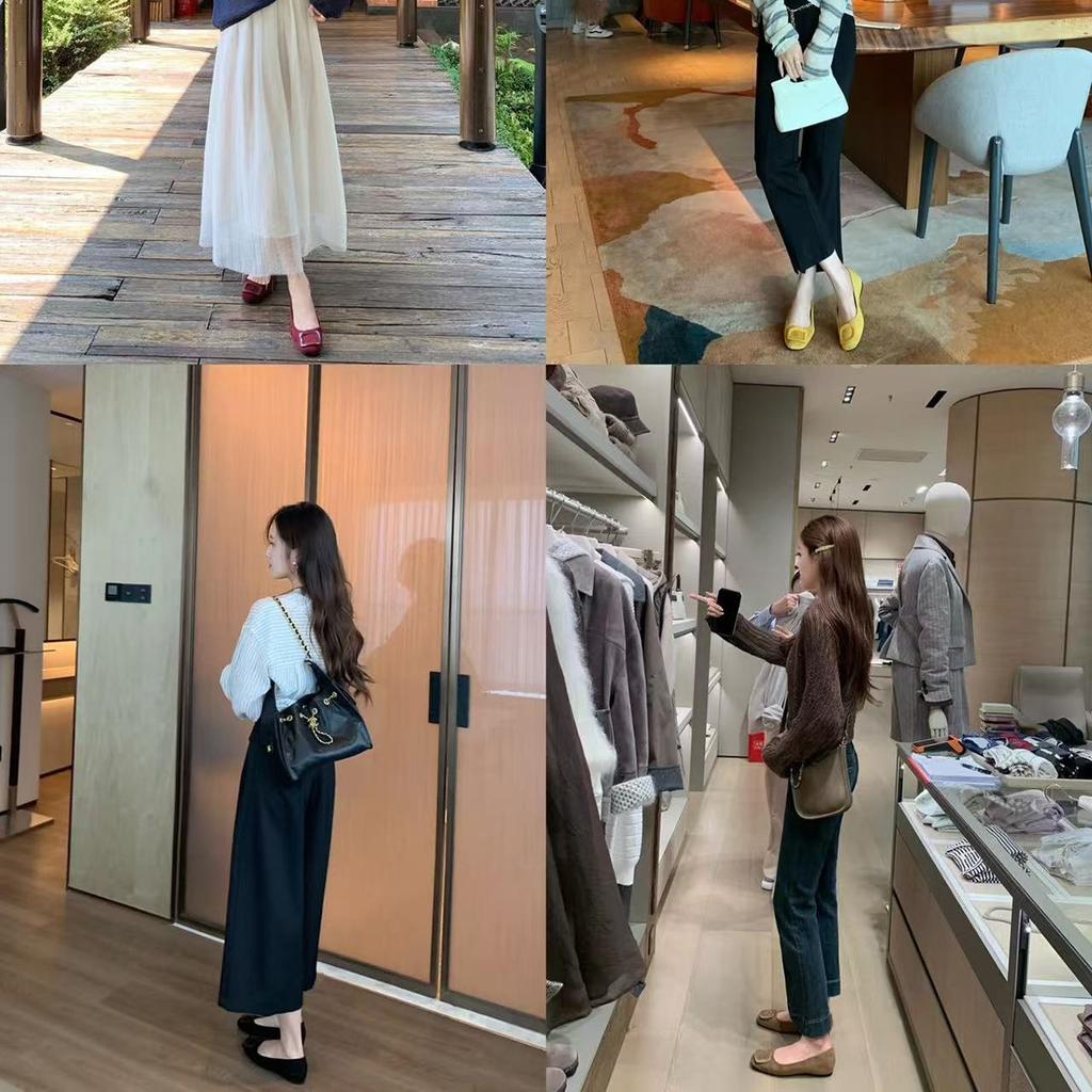 Lan Cabinet temperament square buckle shallow mouth suede commuting versatile flat-soled single shoes women's 2025 autumn new Mary Jane shoes
