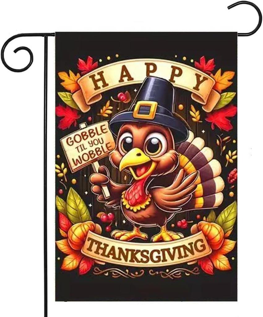 Fall Happy Thanksgiving 12x18 Inch Double Sided ags,Fall Gobble Til You Wobble For Outside Seasonal Garden Ag Outdoor Ho PPZ