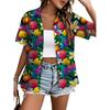 Womens Loose Fit Short Sleeve Printed Shirt Casual Vacation Style Collared Open Front Top