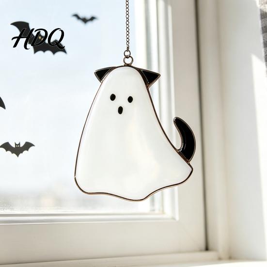 Indoor Outdoor Halloween Decor Hanging Pendant Colorful Sun Catcher for Wall Window Decoration Stained Glass Home Style Art Ornament And Party