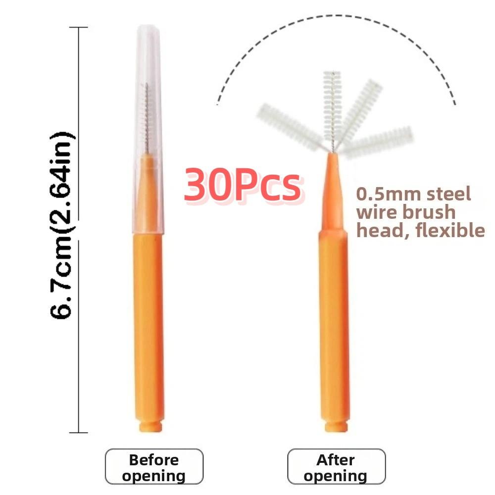 30Pcs Soft Micro Braces Brush Bendable Teeth Cleaning Tools Orthodontic Braces Cleaner Brush  Travel