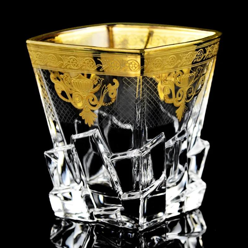 Evropská silnostěnná křišťálová sklenice na víno Sklenice na whisky sklenice se zlatým vzorem zvonku Sklenice na pivo