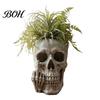 Punk Style Plant Holder Skull Planter with Middle?Finger Gesture, Resin Succulent Pot, Gothic Skeleton Head Artistic Figurine Flower Unique Desktop