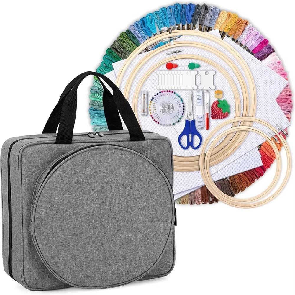 Oxford Sewing Kit Bag Multiple Pockets Large Capacity Storage Tote Bag Square Embroidery Project Bag Embroidery Supplies