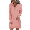 Women's Casual Hooded Dress Fall Long Sleeve Sweatshirt Button Down Neck Drawstring Pullovers Lightweight Hoodies Dress
