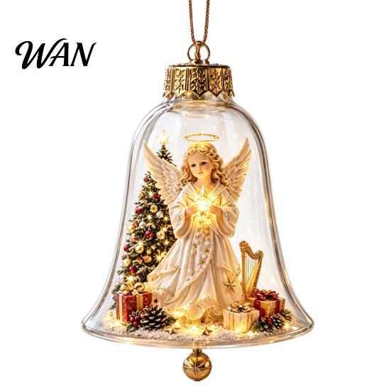 Miniature Holiday Scene Hanging Balls 3D Christmas Bell Ornament, Winter Clear Decoration with Santa Festive Window Shelf Decorations Snowman Reindeer
