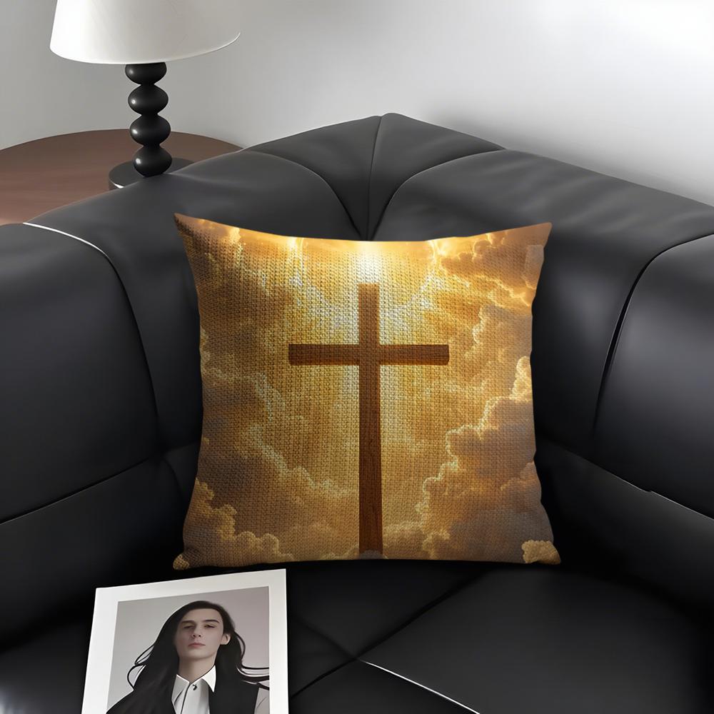 Cross Hot Cushion Cover Natural Linen Organic Fabric DoubleSided Printing Sofa Home Decor Gift Pillow Case
