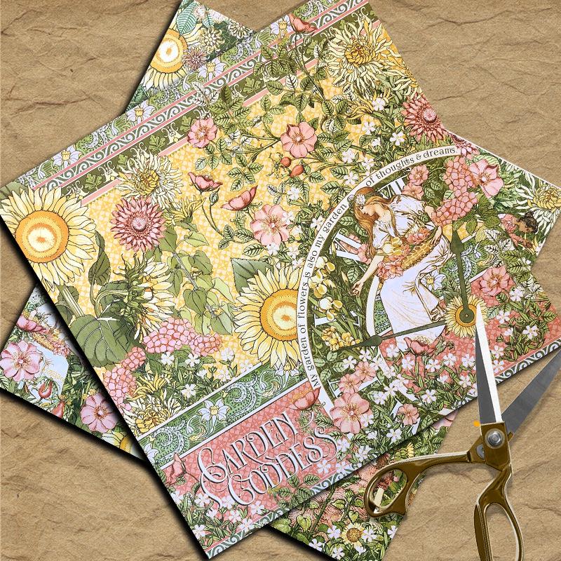 Retro Goddess Garden Journal Decorative Paper: 12 Sheets of Plants & Flowers Stickers