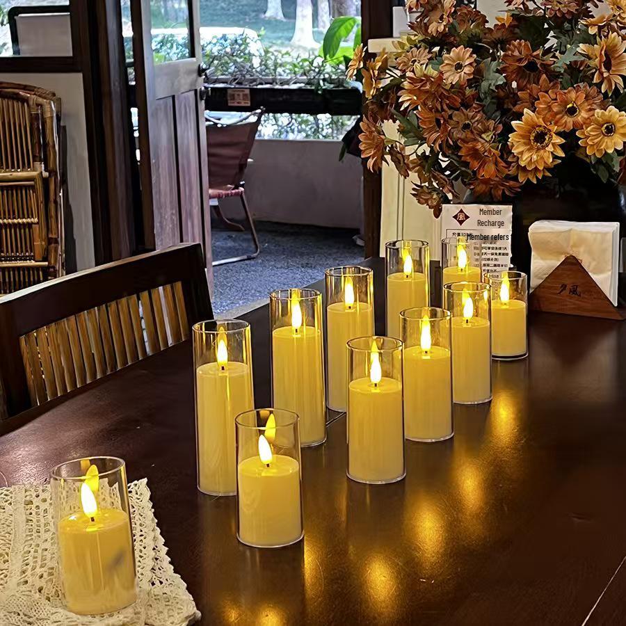 LED Electronic Candle Light Strip with Transparent Lampshade for Bar, Restaurant, KTV, Party, and Outdoor Camping Decor.