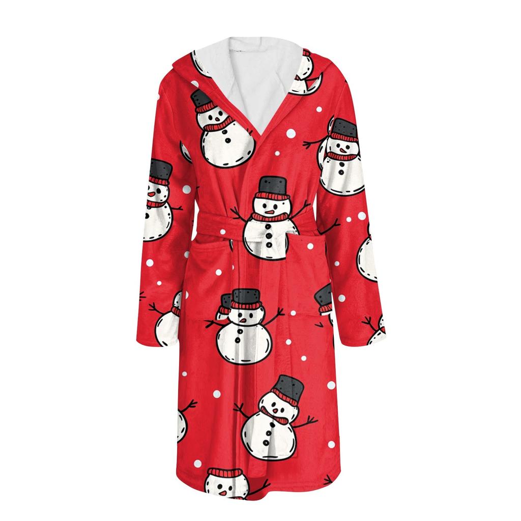 Bathrobe For Men And Women Christmas Printed Flannel Bathrobe Absorbent Quick-drying Cotton Nightgown