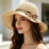 Straw Hat Hand-Knitted Natural Straw Wide Brim UV Protection Foldable Hat Bow Decor Portable Beach Sun Hat