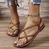 Flat New Summer  Solid Color Woven Herculean Flip-toe Women Wear Beach Sandals