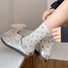 Women's Socks, Spring and Autumn Thin Cream-colored Cute Bow Polka Dot Heart-shaped Lace Mid-calf Socks