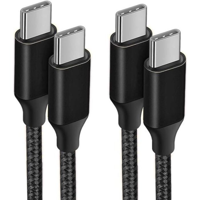 Lot de 2 Câble USB-C vers USB-C Rapide 3A pour Samsung Galaxy A26 A23 A24 A22 A02s A03s A04s A12 A13 -Nylon Renforcé 1M Noir