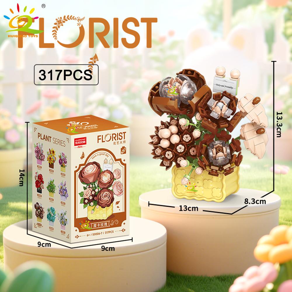 MOC Mini Flower with Vase Model Micro Building Block Eternal Bouquet Home Desk Desk Plant Decor Brick Girl Children Toy