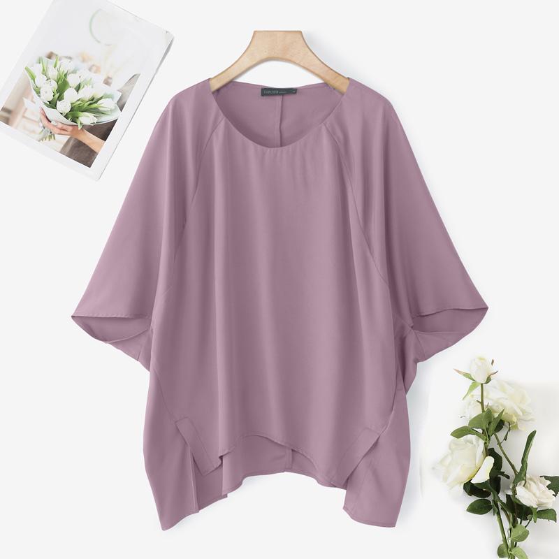 

ZANZEA Женская повседневная блузка с круглым вырезом и рукавом 3/4 свободного кроя 5XL фиолетовый