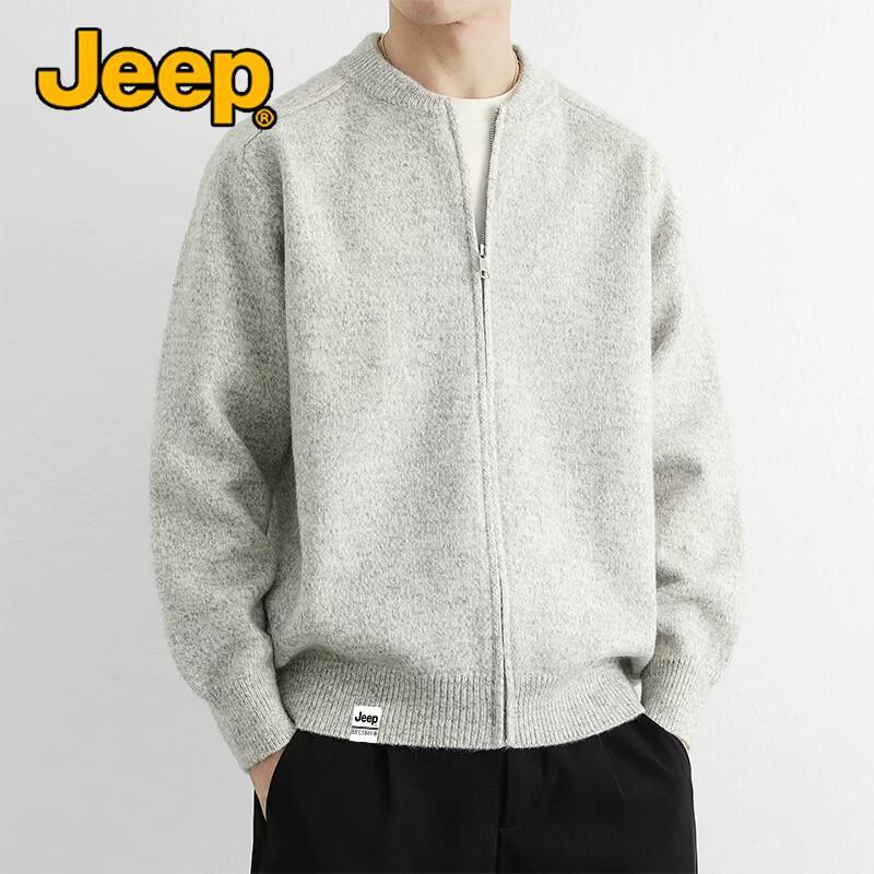 JEEP Men's Solid Color Baseball Collar Knit Zip-Up Cardigan