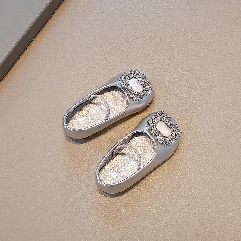 

Girls Leather Shoes New Fashion Rhinestone Buckle Kids Causal Princess Flat Ballet Shoes Soft Children Loafer Shoes 24