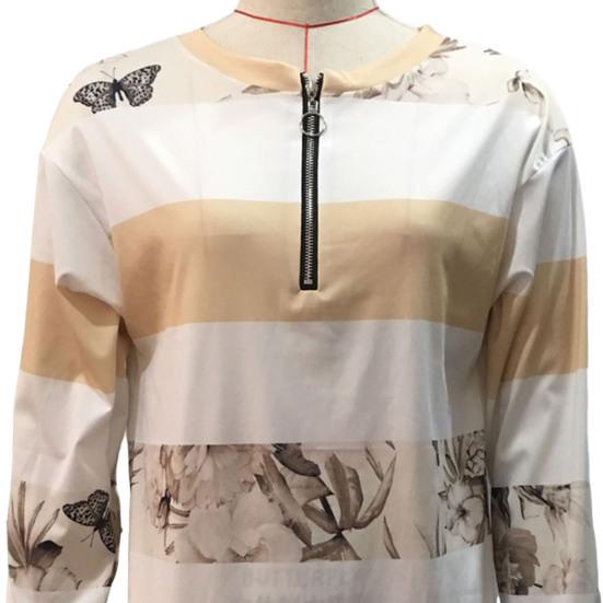 V-Ausschnitt Langarm Elastische Bündchen Pullover Sweatshirt Herbst Floral Gestreift Digital
