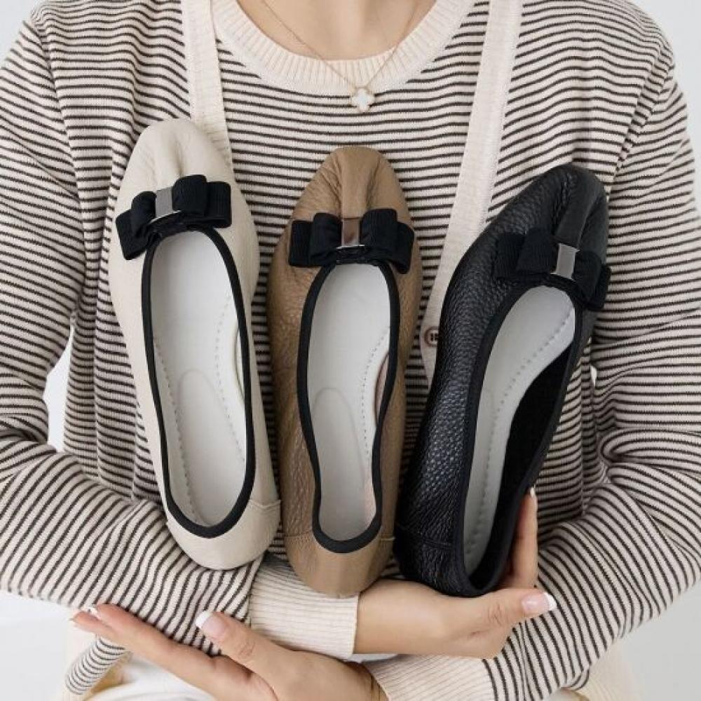 Jisyu Women Dihon Shirring Ribbon Flat Shoes