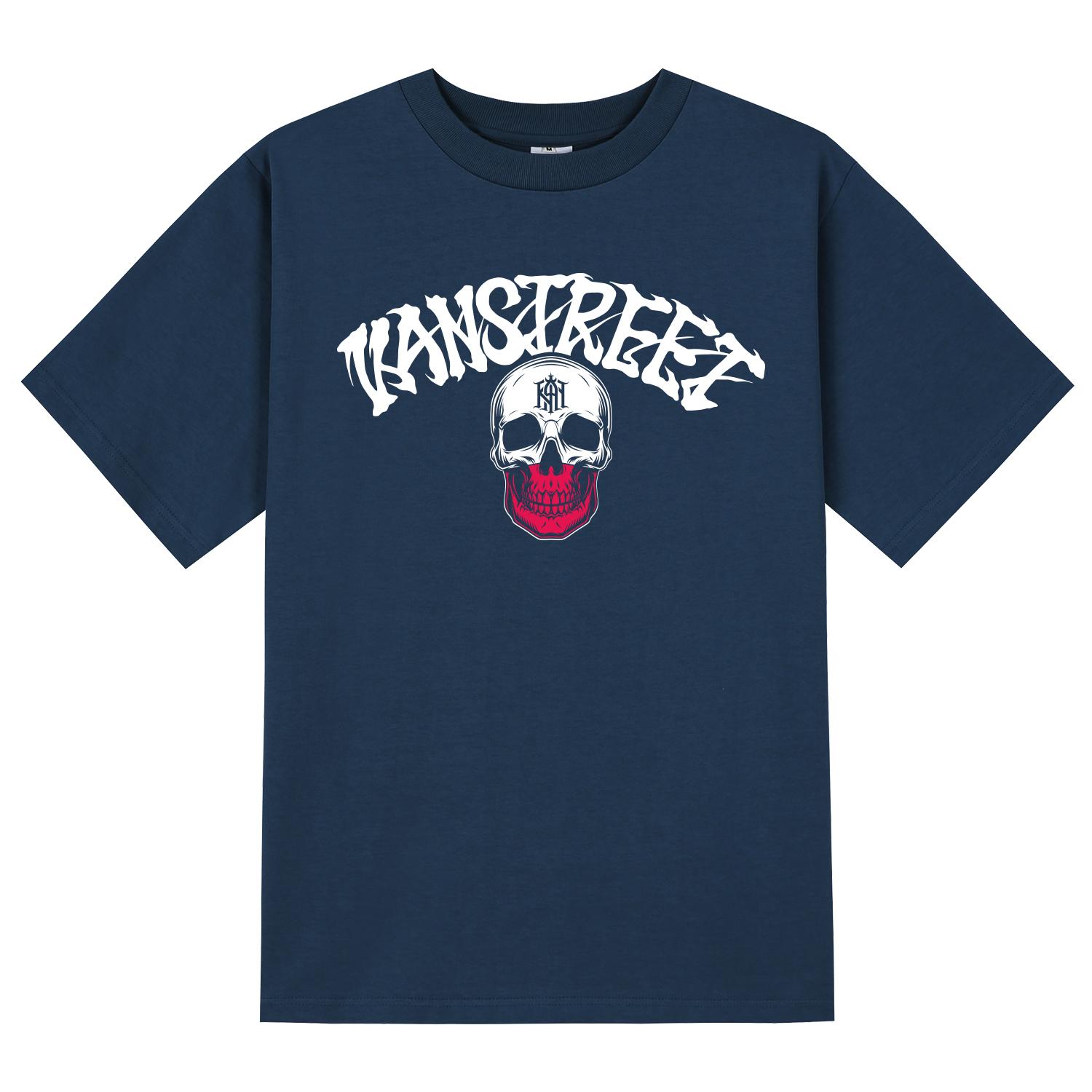 Khan 6312 Ktn0165 Lettering Cocktail Skull Short Sleeve T-Shirt - Navy Gray/L