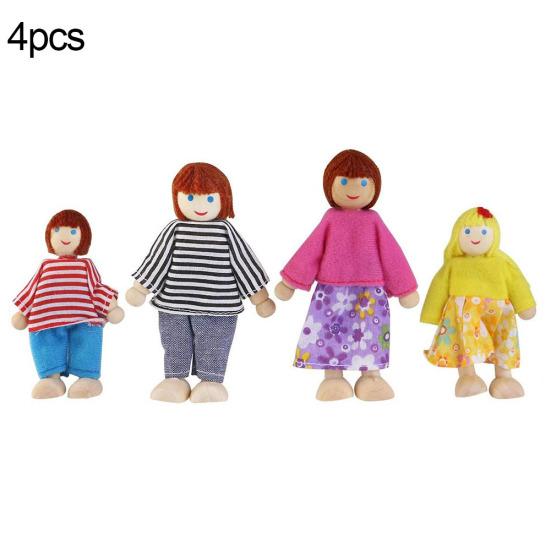Wooden Happy Family Dressed Puppet Flexible Joints Doll Kids Toy Birthday Gift