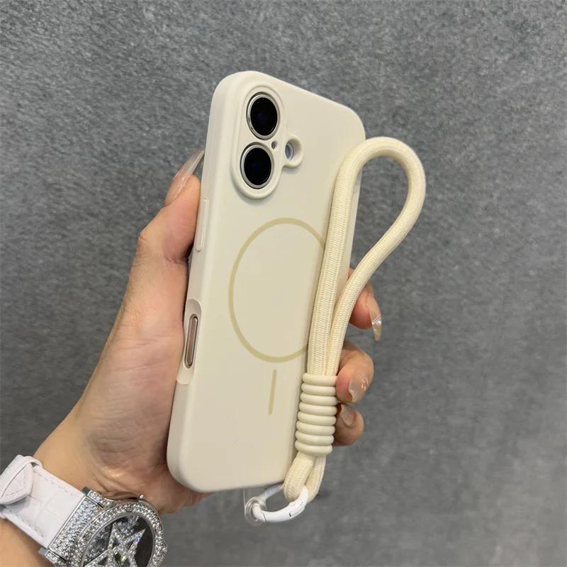 Original Candy Flüssigsilikon Magsafe Hülle für iPhone 17 16 15 14 13 12 Pro Max Weiche Stoßfeste Magnetische Lanyard-Riemenabdeckung