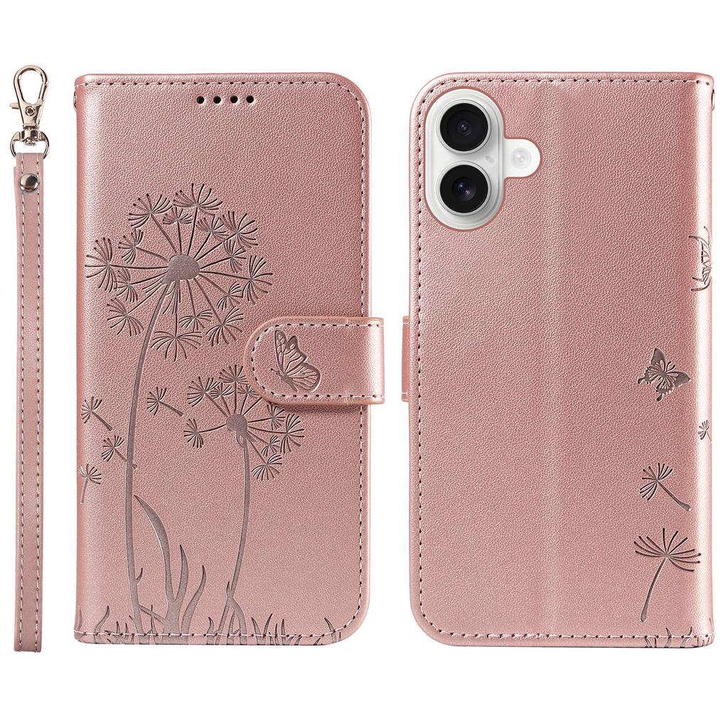 For iPhone 16 Plus Leather Case Wallet Phone Cover Dandelion Imprint