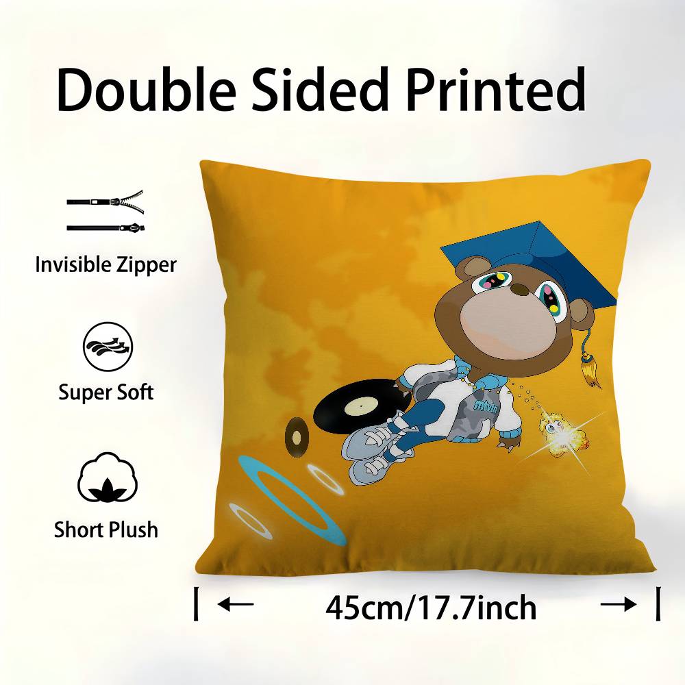 Kanye West Album Dropout Bear Personalized Pillow Cover Kids Bedroom Wild Party Decor Pillowcase Kid Birthday Shower Gift