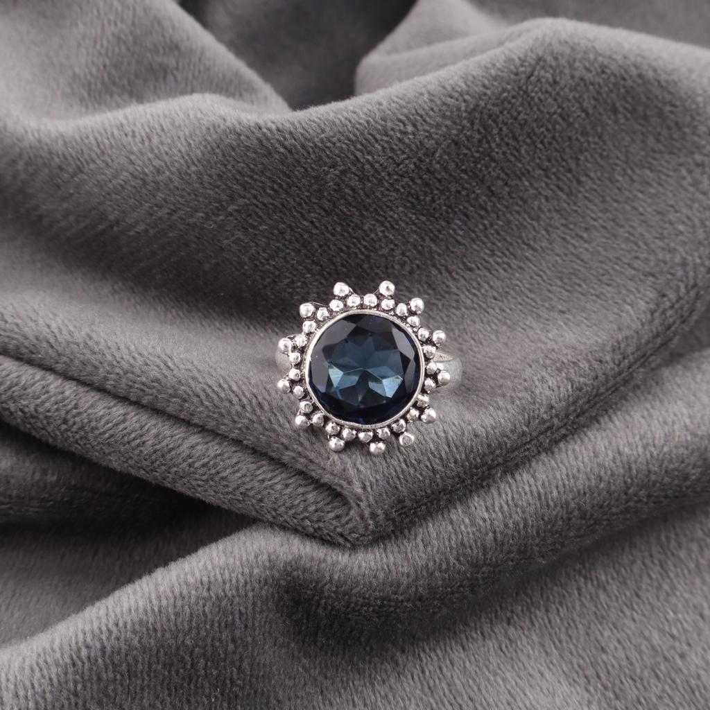 London Blue Topaz Ring Schmuck, Handgefertigter Edelsteinschmuck, 925 Massiv Sterlingsilber Ring, Zarter Silberring Geschenk für Frauen