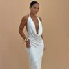2026 Spring Halter Neck Open Back Strappy Dress - European & American Style, Slim & Flowy Design, Solid Color.