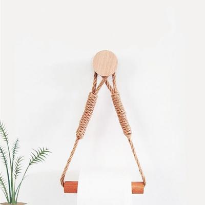 1Pcs with Movable Suction Cup Toilet Paper Holder Toilet Accessories Home Hotel Bathroom Decoration Towel Hanging Rope Wooden