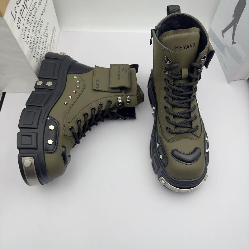 Modne męskie buty wysokie wszechstronne białe casualowe na grubej podeszwie w stylu punkowym buty rycerskie niszowy trend męska moda nitowane buty Botas Hombre