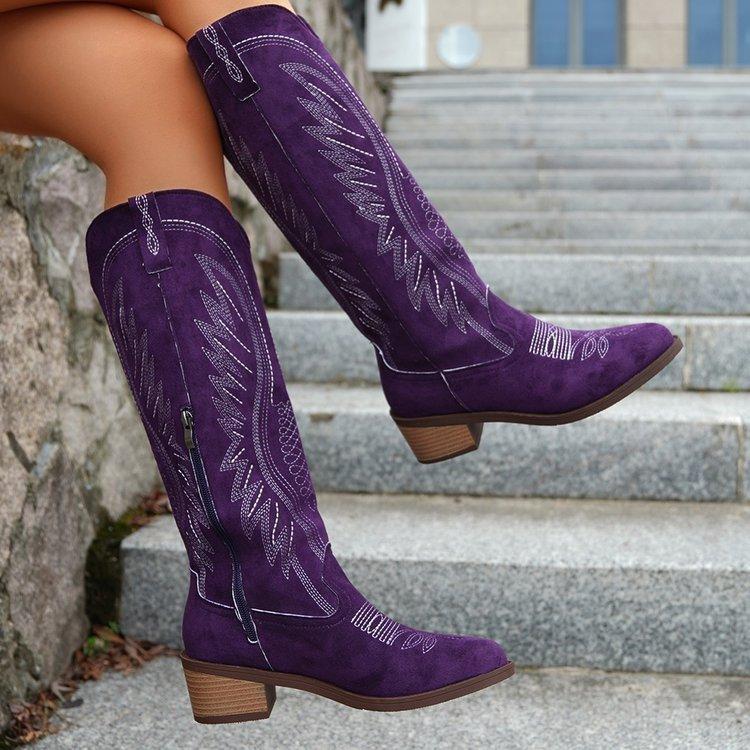 Large Size Thick Heel Boots Women's Autumn and Winter Embroidery Western Cowboy Style Fashion High Boots Women