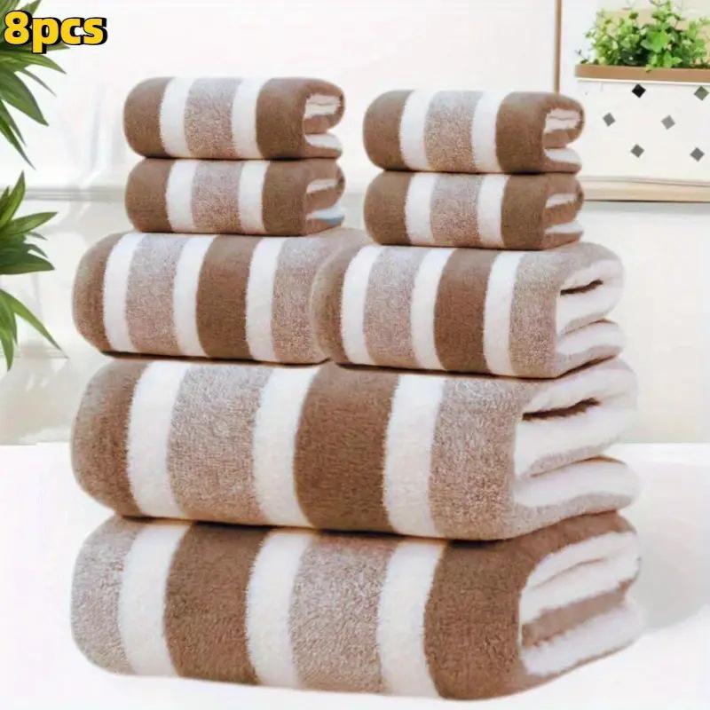Bath Towel Wrapped In Thick and Enlarged Absorbent Face Wash, Home Wide Striped Coral Fleece Towel Set