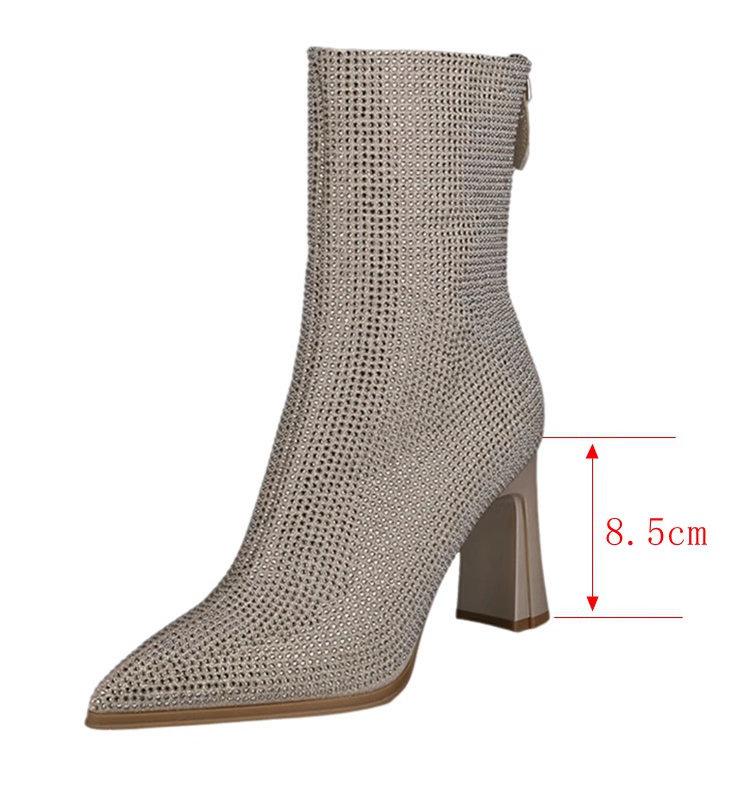 Sexy shining rhinestone super high heel short boots fashion boots new pointed side zipper slim boots Martin boots