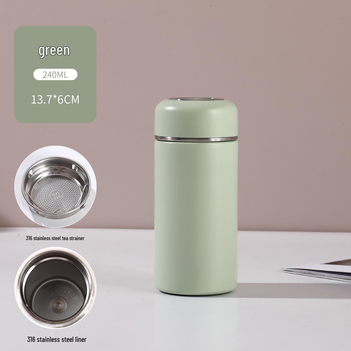 Portable Mini Thermos: Cute 316 Stainless Steel Pocket Cup for Girls - High Appearance Gift 240ml зелёный